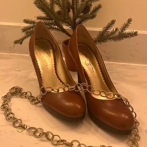 Jessica Simpson brown leather high heel pump